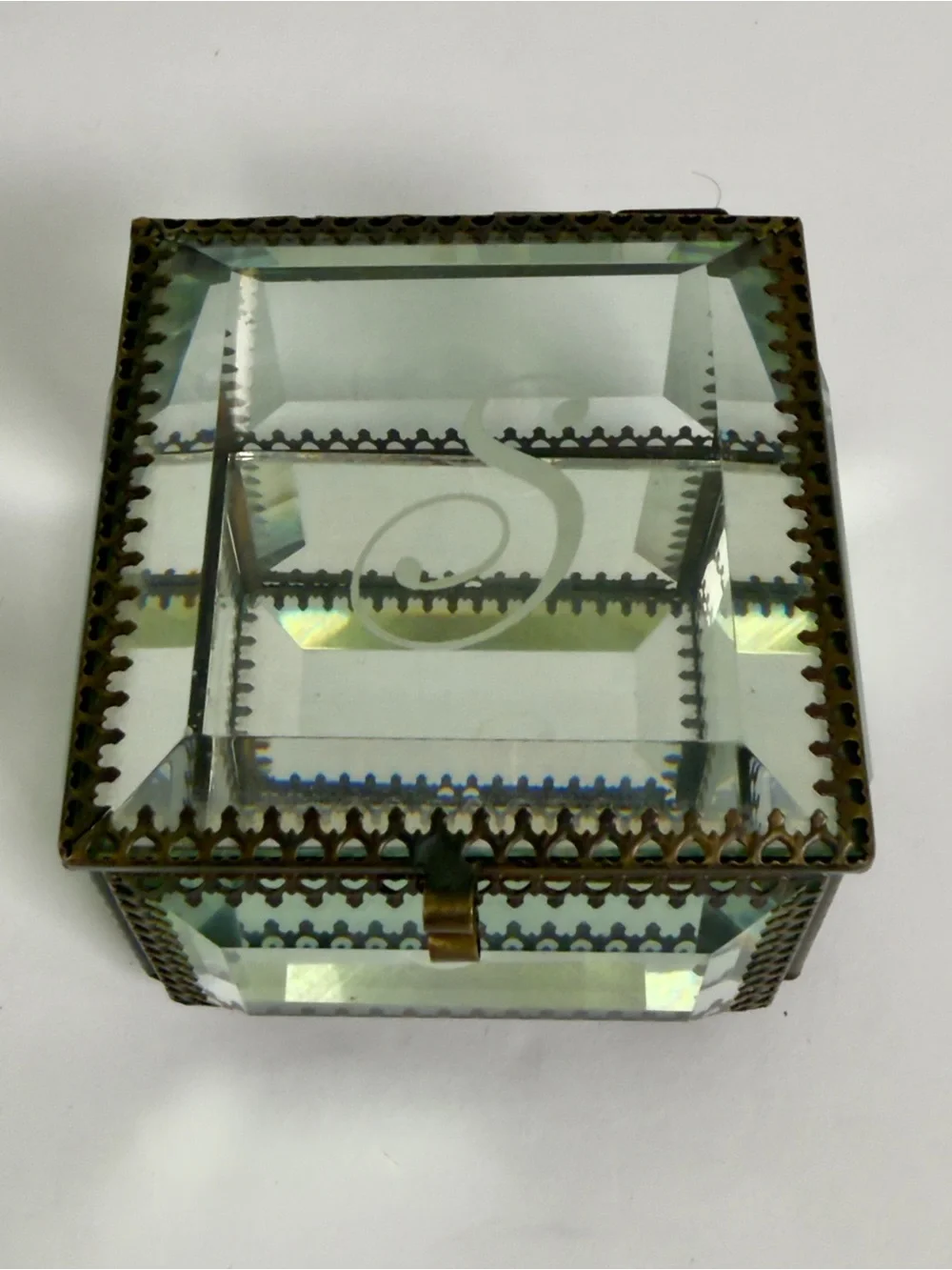 Nicole Miller Clear Glass Jewelry Display Box with Brass Trim